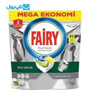 قرص ماشین ظرفشویی فیری Fairy مدل Platinum با رایحه لیمو بسته 90 عددی
