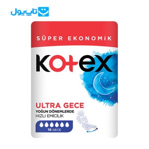 نوار بهداشتی کوتکس kotex ویژه شب مدل Ultra Gece بسته 16 عددی