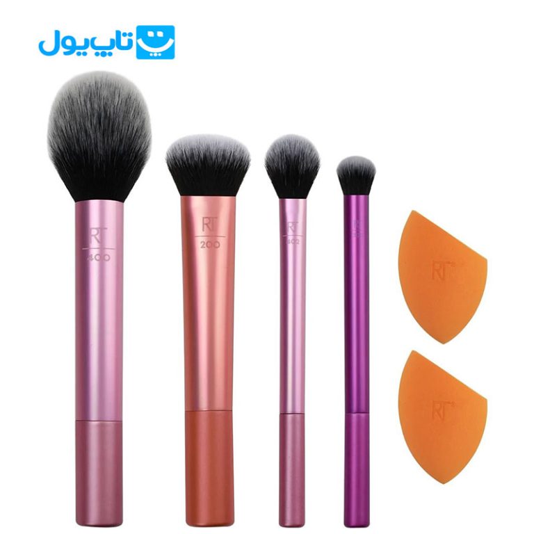 ست براش 5 تکه ریل تکنیک Real techniques با دو پد